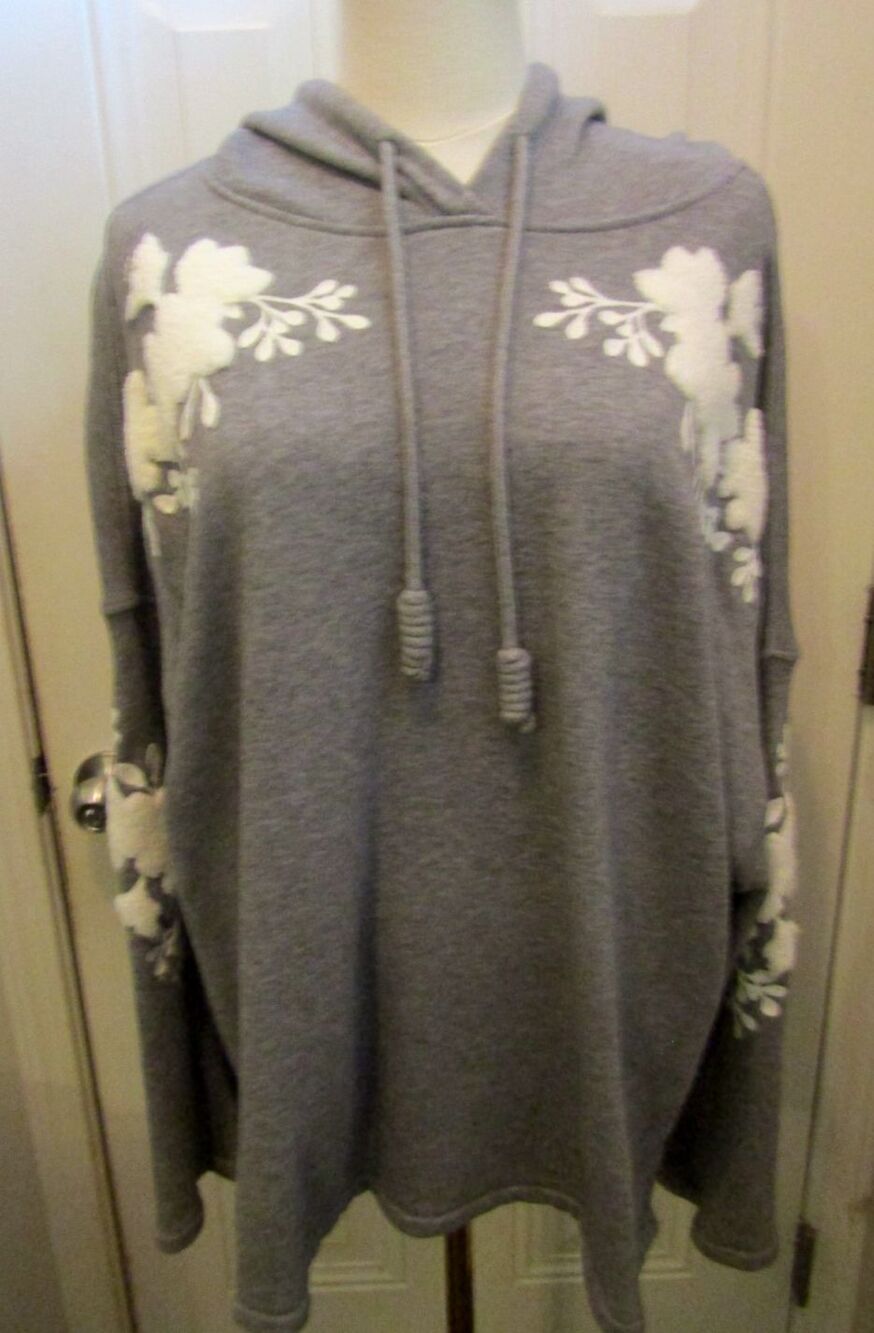 H&M LOGG Floral Hoodie XL Gray Boho Cottagecore Cozy Soft Girl - Picture 3 of 10